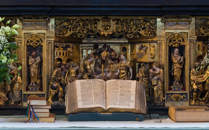 The Bible on the main altar of the Roskilde cathedral