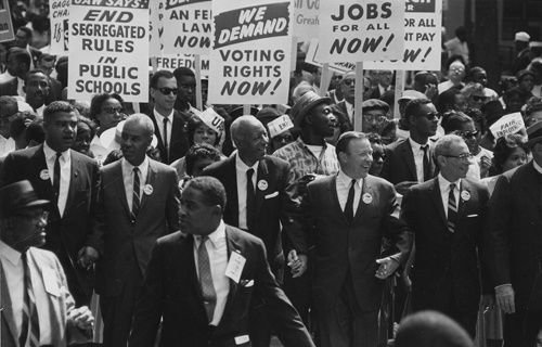 Civil Rights Leaders march from the Washington Monument to the Lincoln Memorial on Aug. 28