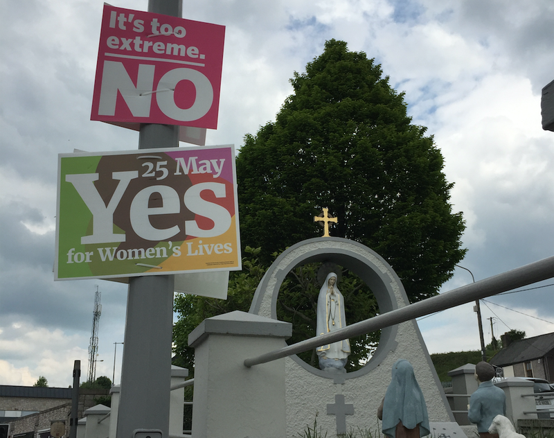 “Yes” and “No” posters for the May 25 referendum vote regarding the issue of abortion