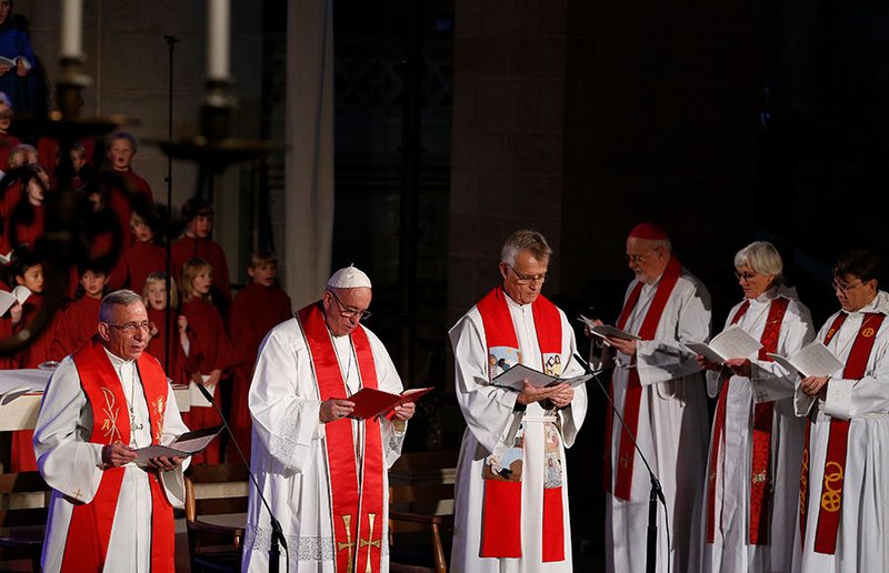 Pope Francis attends an ecumenical prayer service at the Lutheran cathedral in Lund