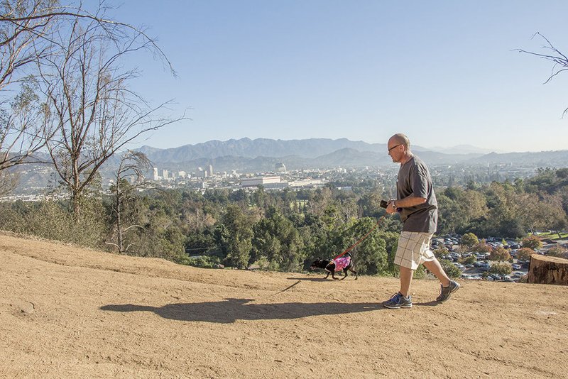 Miss Bella leads guardian Kevin Lewandowski on a hike in Griffith Park. (photo/Dima Otvertchenko)