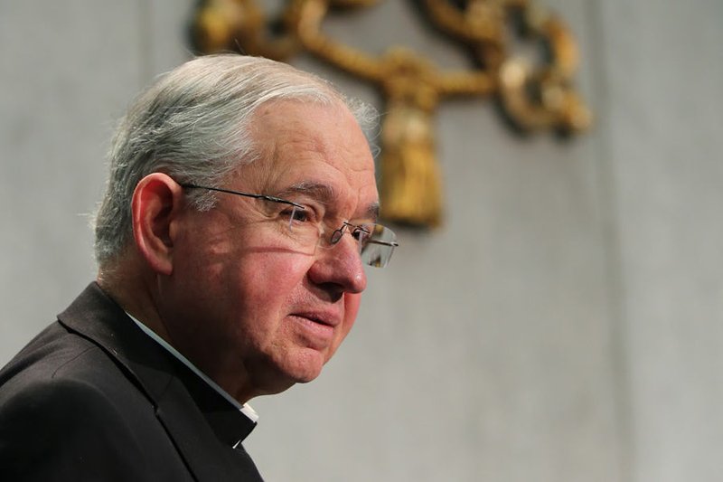 Archbishop Jose Gomez of Los Angeles speaks at a press briefing at the Vatican