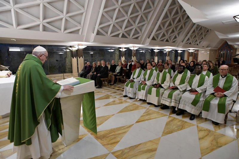 Pope Francis celebrates morning Mass in the chapel of his residence