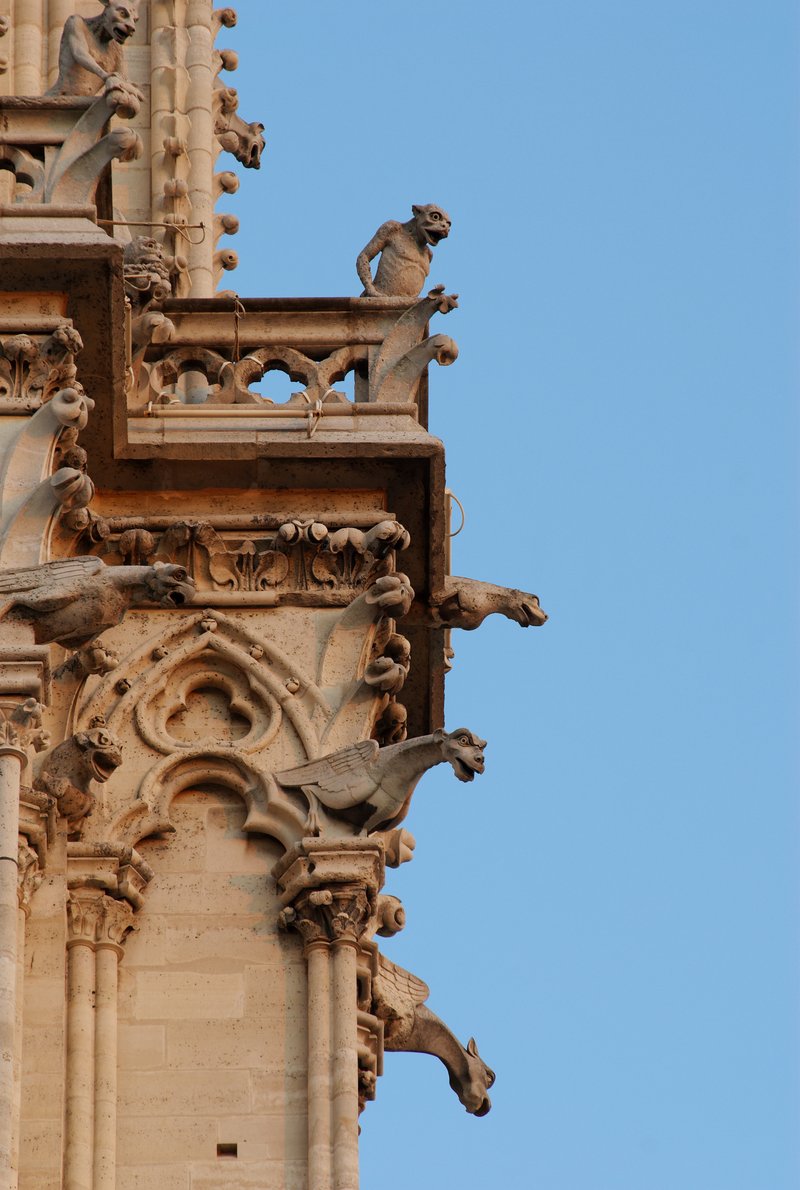 A collection of gargoyles and chimera on the facade of the Notre Dame Cathedral. (SHUTTERSTOCK)