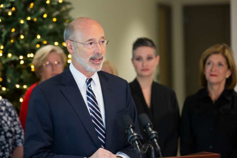 Pennsylvania governor Tom Wolf speaks at a rally against pro-life legislation in Conshohocken