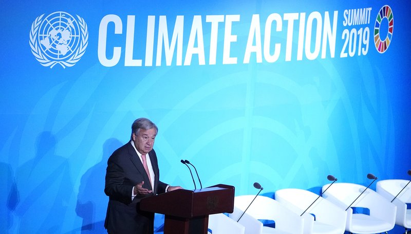 U.N. Secretary-General Antonio Guterres, a Catholic, speaks during during the opening of the 2019 United Nations Climate Action Summit Sept. 23, 2019, at U.N. headquarters in New York City. (CNS photo/Carlo Allegri, Reuters)