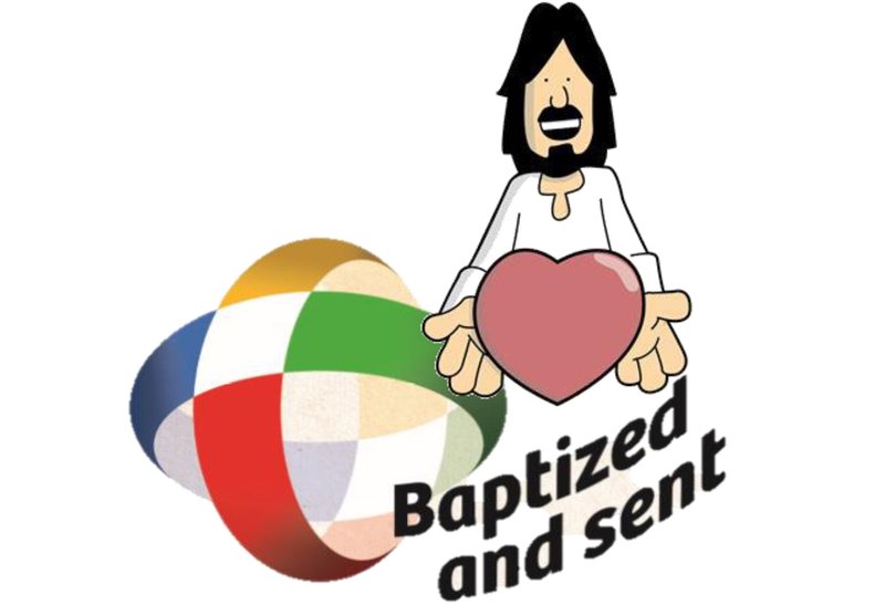 The logo of the Extraordinary Missionary Month October 2019 is a missionary cross in which the primary colors refer to the five continents. The theme chosen by Pope Francis for the monthlong celebration is "Baptized and Sent." (CNS illustration/Pontifical Mission Societies)