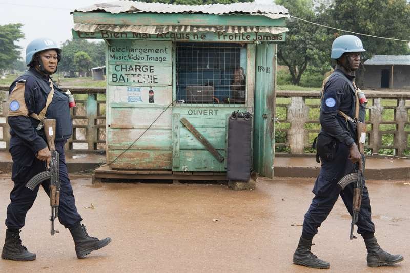 MINUSCA peacekeepers patrol the PK5 neighborhood of Bangui