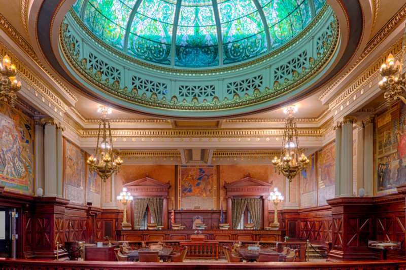 The Supreme Court Chamber in the Pennsylvania State Capitol building in Harrisburg. Credit: Nagel Photography/Shutterstock.