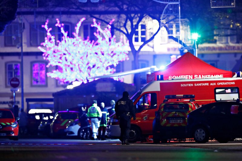 Police work at the scene early Dec. 12 after a shooting at the Christkindelsmaerik (Christ Child market) in Strasbourg