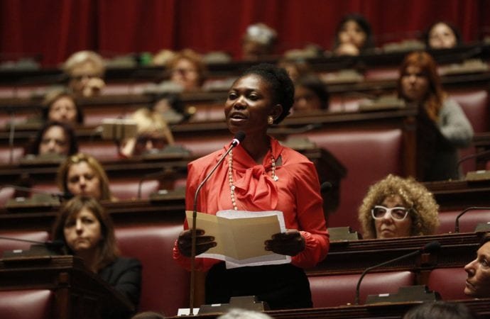 Blessing Okoedion, sex trafficking victim turned activist, speaks to the Italian parliament. Okoedion received the TIP Hero in the fight against human trafficking award in Washington D.C. June 28, 2018. (Credit: Italian Chamber of Deputies/Flickr via Crux)