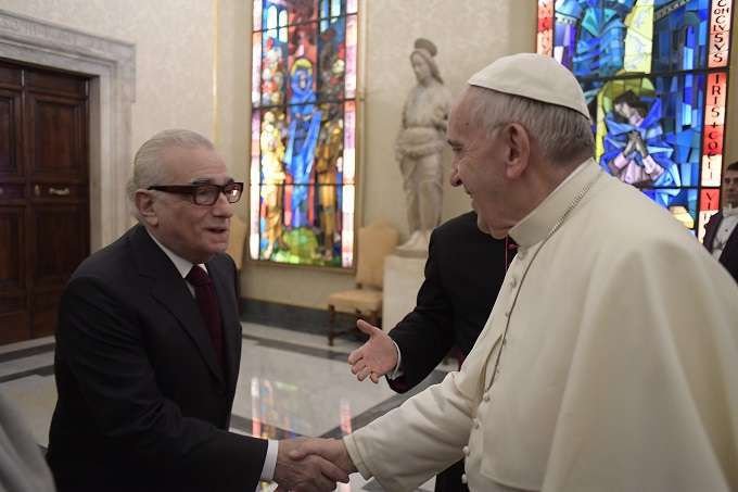 Pope Francis meets director Martin Scorsese in the Vatican Nov. 30