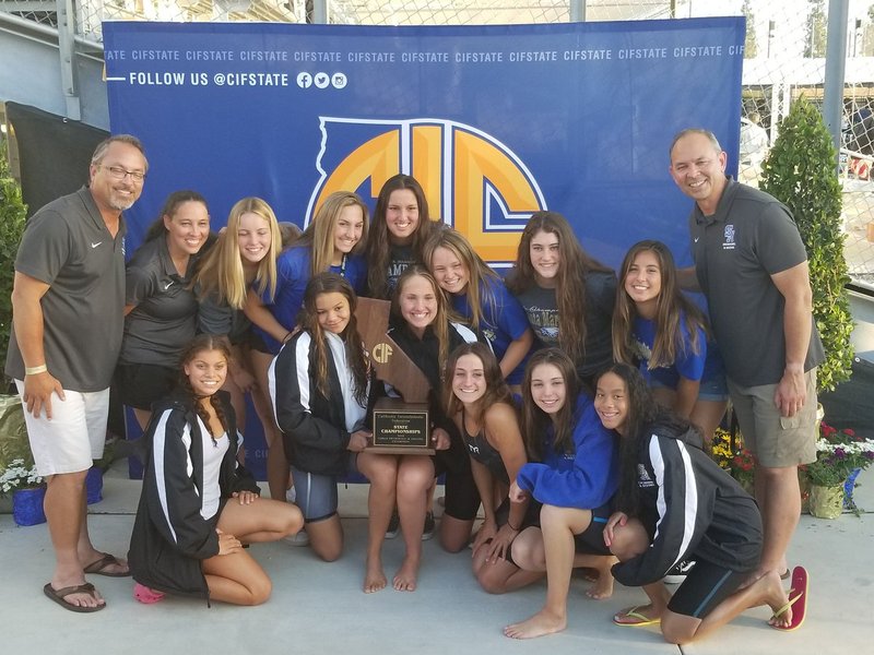 Santa Margarita's girls' swim team celebrates their second year of victory. (PHOTO COURTESY SMCHS EAGLES TWITTER)