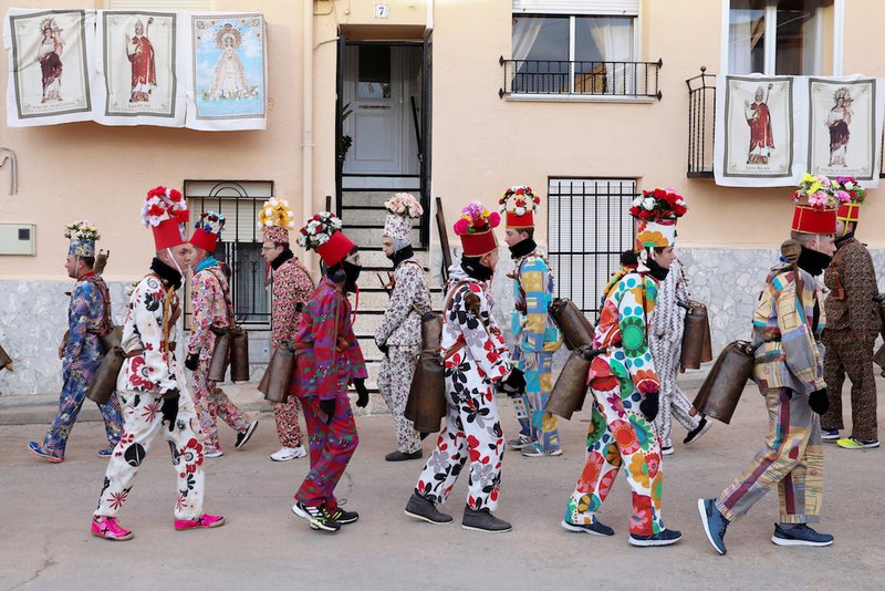 People dress as "devils" during the "Endiablada" festival in Almonacid del Marquesado