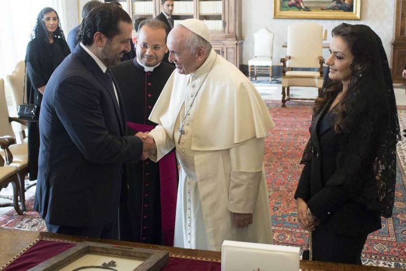 Pope Francis meets with Lebanese prime minister Saad Hariri and his wife