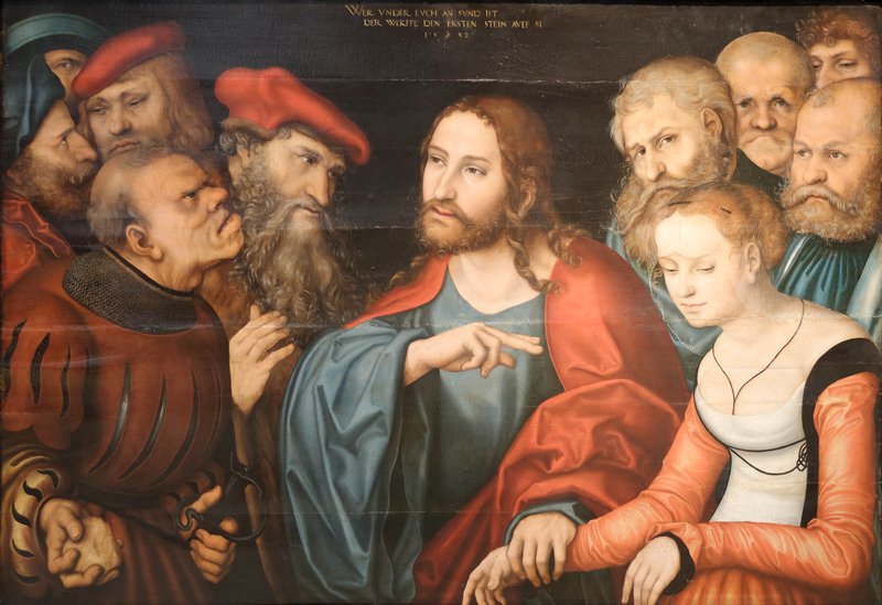 “Christ and the Adulteress,” by Lucas Cranash the Elder (1472-1553), English. (Wikimedia Commons)