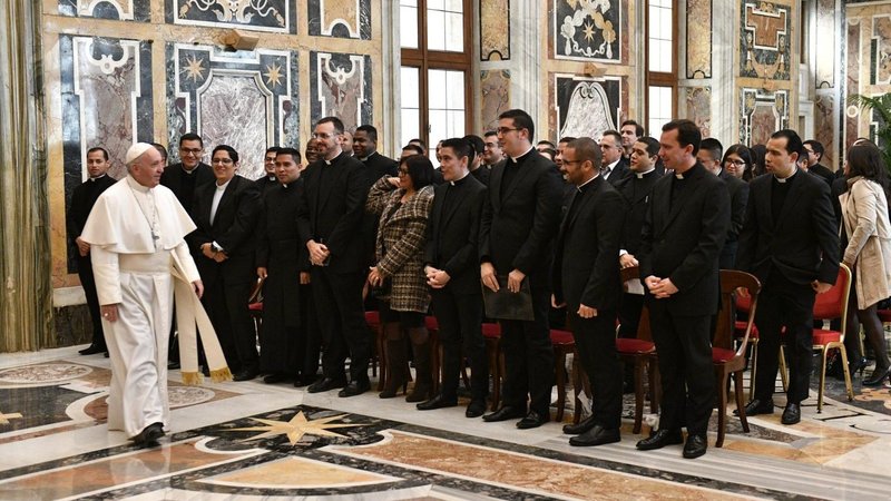 Pope Francis meeting the community of Collegio Pio Latino Americano.   (Vatican Media)