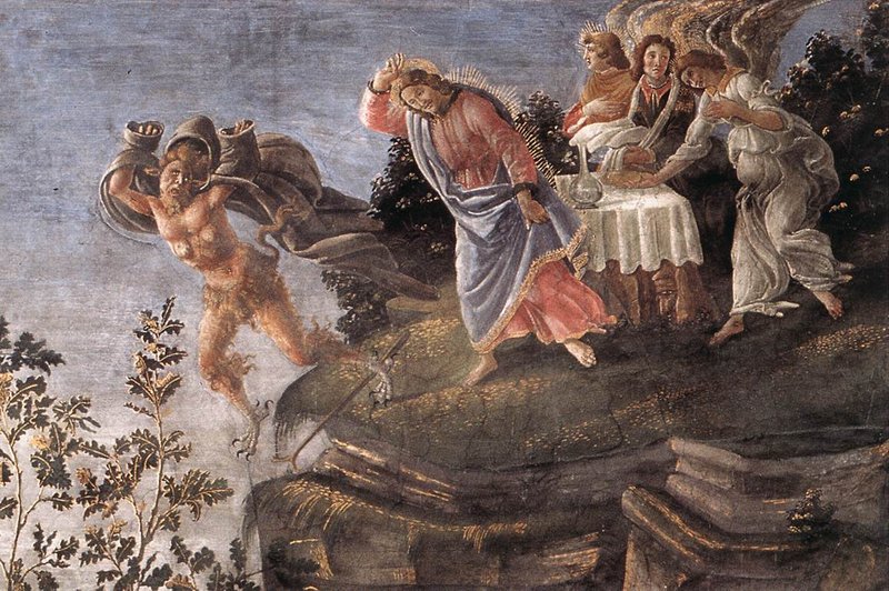“The Three Temptations of Christ (detail),” by Sandro Botticelli, Italian, between 1481 and 1482.