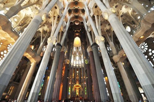 Interior of the Sagrada Familia Basilica in Barcelona. Credit: Jacques van Niekerk via Flickr (CC BY-NC-SA 2.0).