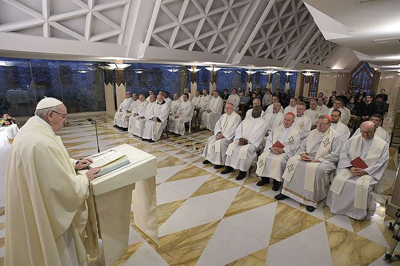 Pope Francis says Mass at the chapel of Santa Marta house in the Vatican