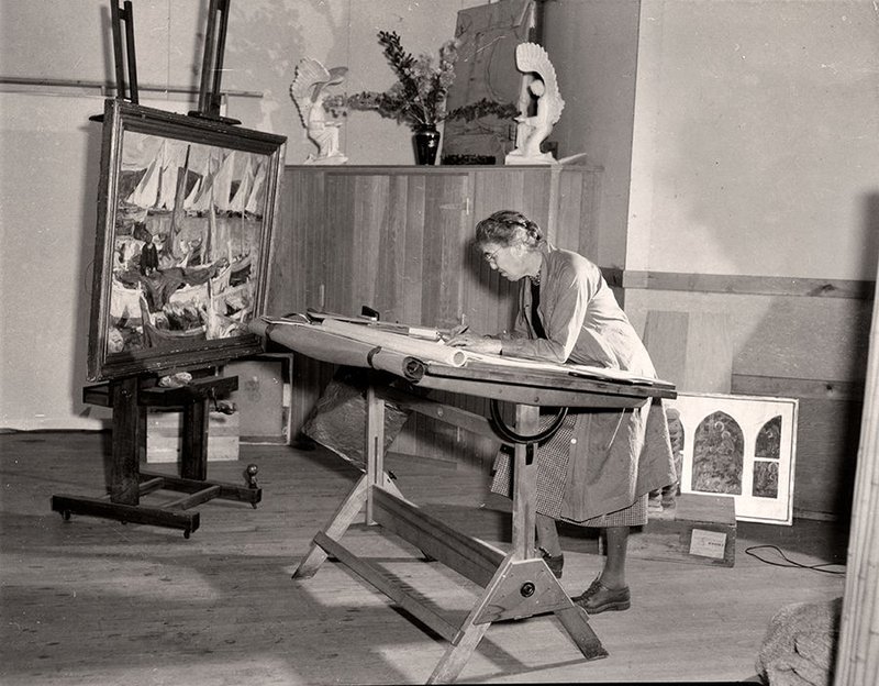 E. Charlton Fortune in her studio at Portsmouth Priory
