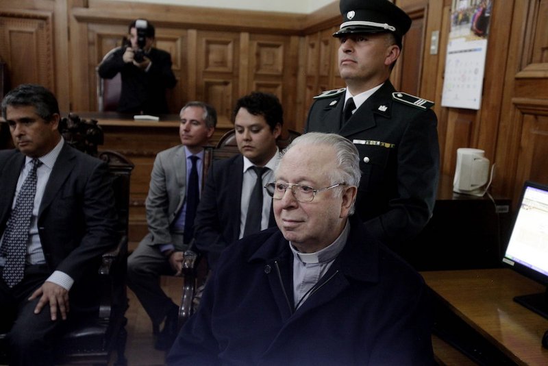 Chilean Father Fernando Karadima attends a 2015 hearing at the Supreme Court building in Santiago. (CNS photo/Sebastian Silva