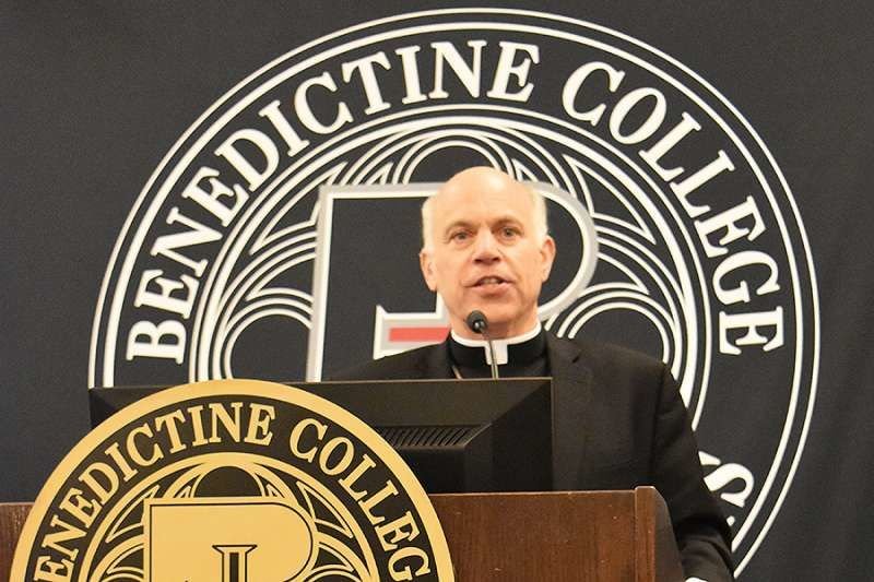 Archbishop Cordileone speaking at the Symposium on Advancing the New Evangelization in Kansas. Credit: Michelle Harrison/Benedictine College.