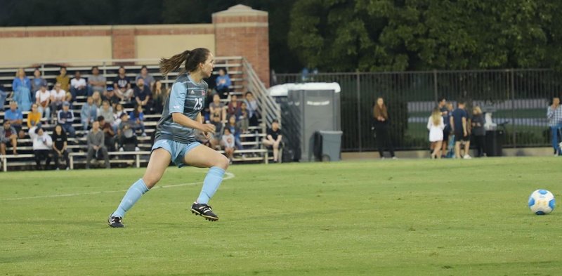 Jackie Fiacco takes after a loose ball against Pittsburgh Aug. 23. The junior from Camarillo scored the Lions’ third goal in a 5-4 loss.  (LMU ATHLETICS)