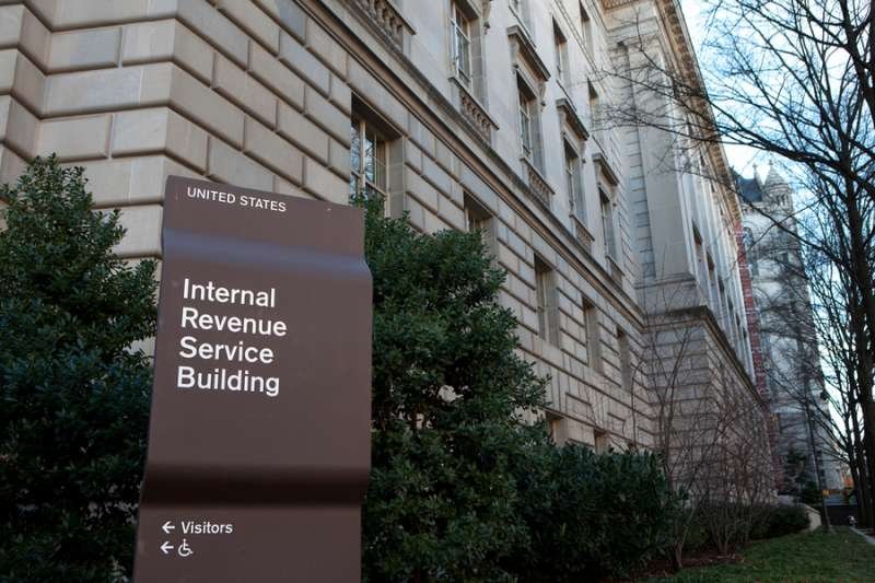 Sign outside the Internal Revenue Service building in downtown Washington