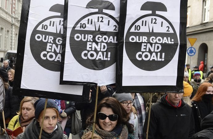 Climate activists attend the March for Climate in a protest against global warming in Katowice
