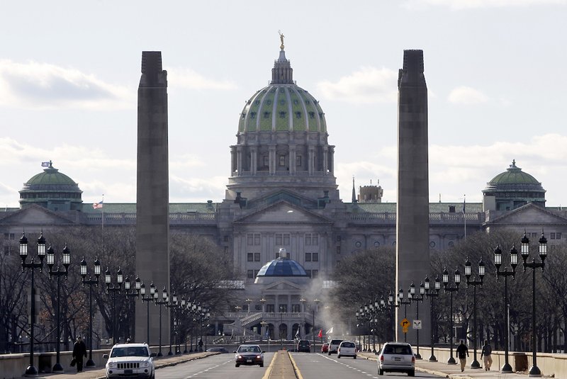The Pennsylvania statehouse is seen from the State Street bridge in Harrisburg. (CNS photo/Tim Shaffer