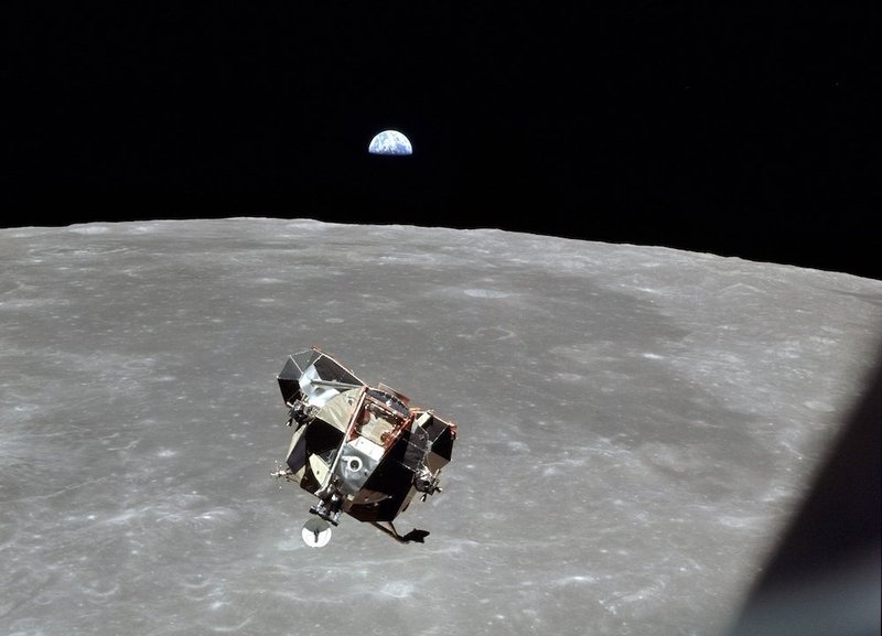 A view of the Apollo 11 lunar module Eagle as it returned from the surface of the moon to dock with the command module Columbia. WIKIMEDIA COMMONS