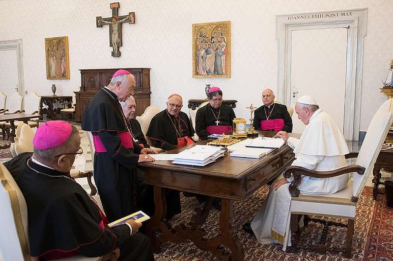 Pope Francis meets with members of the Venezuelan bishops' conference at the Vatican
