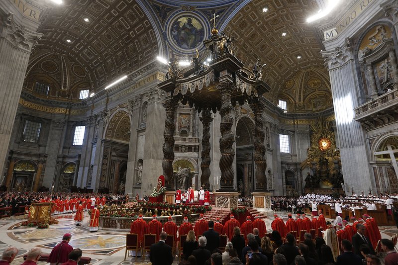 Pope Francis celebrates Mass marking the feast of Pentecost in St. Peter's Basilica at the Vatican in 2018. (PAUL HARING/CATHOLIC NEWS SERVICE)