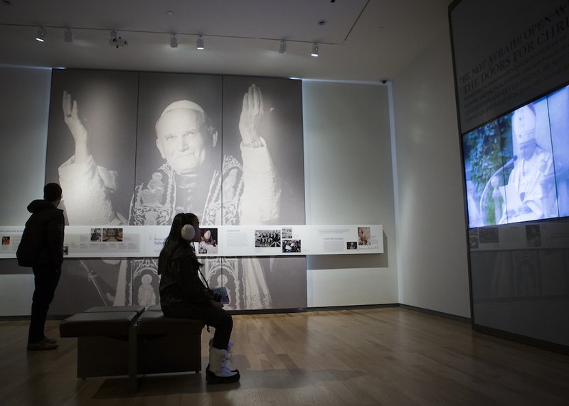 Pilgrims visit the St. John Paul II National Shrine in Washington Jan. 16