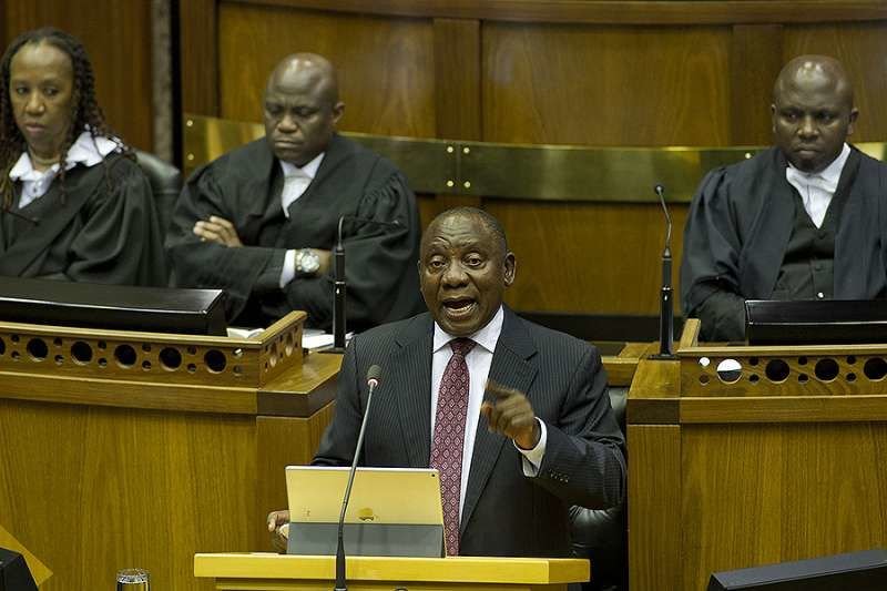 South African President Cyril Ramaphosa addresses parliament