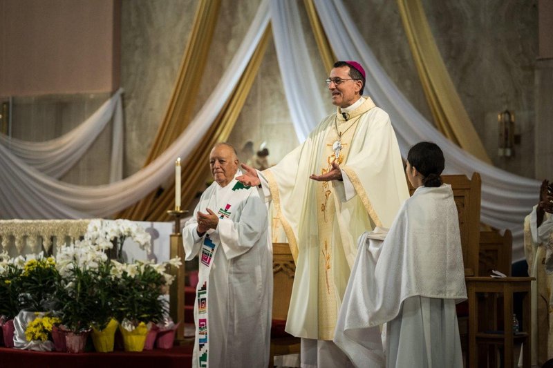 Bishop Joseph Brennan speaks to parishioners on the first day of St. Catherine of Siena's anniversary triduum celebration. (ALL PHOTOS COURTESY ST. CATHERINE OF SIENA CHURCH)