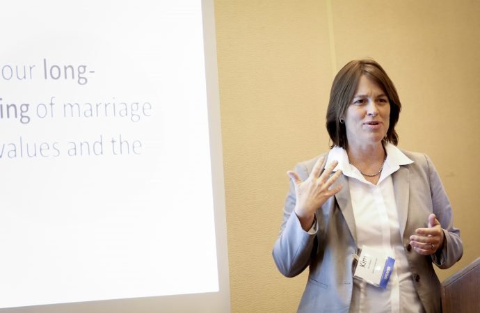 Kim Daniels gives a presentation on communications during the Catholic Media Conference in Denver in this June 19