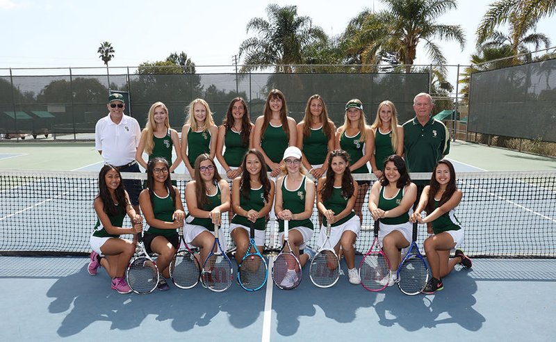 Girls tennis at St. Bonaventure High School in Ventura enjoyed a strong run in the early to mid-2000s. This year’s varsity tennis squad (pictured) recently won a league title (Frontier League) for the first time since 2007. (COURTESY OF ST. BONAVENTURE HIGH SCHOOL)