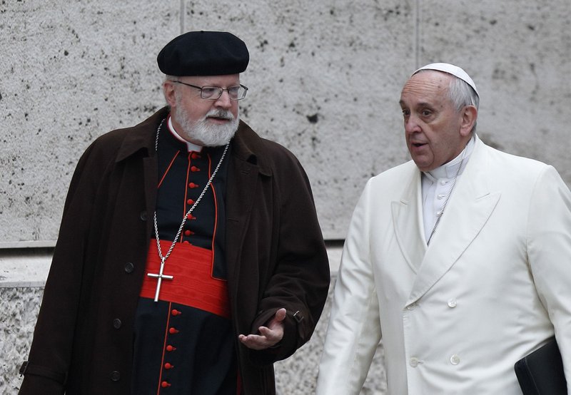 Pope Francis talks with Cardinal Sean P. O’Malley of Boston