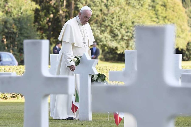 Pope Francis visits graves at the Sicily-Rome American Cemetery in Nettuno