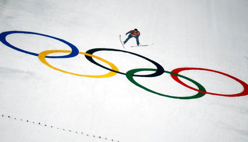 Johannes Rydzek of Germany competes in the men's individual large hill competition in Pyeongchang
