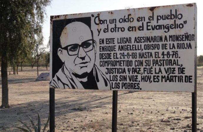 A sign marking the place where Argentine Bishop Enrique Angelelli was murdered in a car accident by the country's military government. (Credit: Stock image)