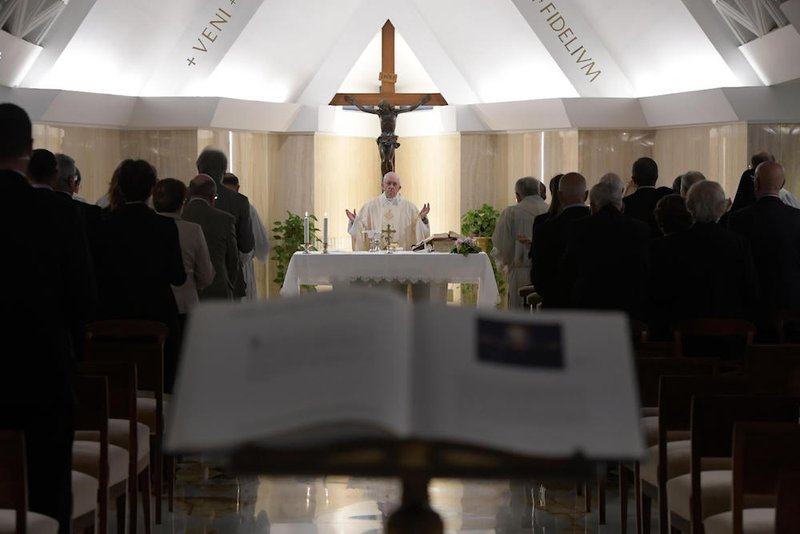 Pope Francis celebrates morning Mass in the chapel of his residence
