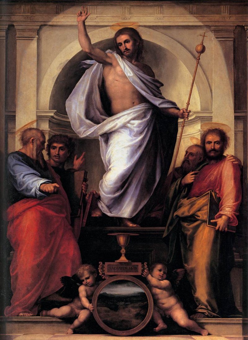 “Christ with the Four Evangelists,” by Fra Bartolomeo (1472-1517), Italian. (Wikimedia Commons)