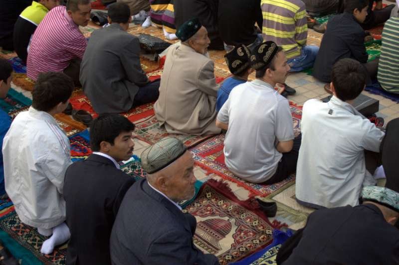 Uyghurs at a mosque in Kashgar