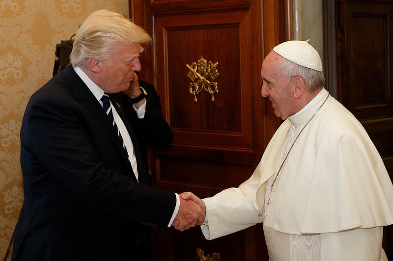 Pope Francis greets U.S. President Donald Trump during a private audience at the Vatican May 24. (CNS PHOTO/PAUL HARING)