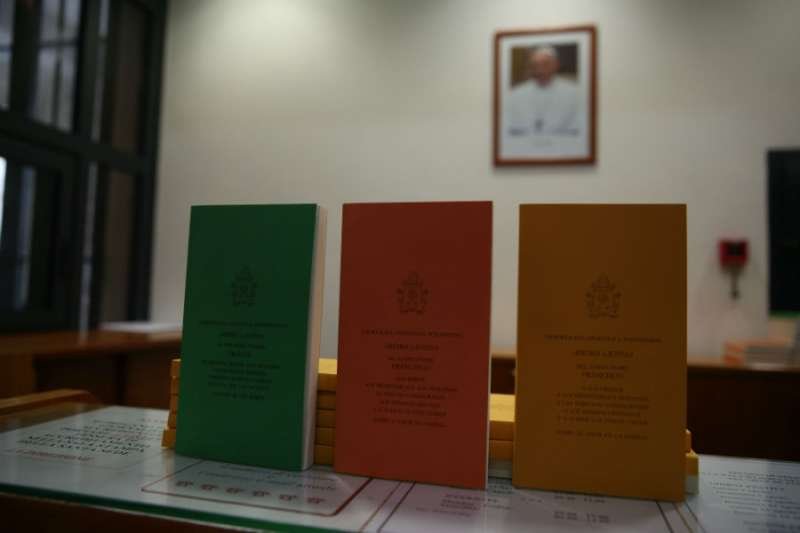 Pope Francis' post-synodal apostolic exhortation "Amoris Laetitia" (the Joy of Love) at the Holy See Press Office in Vatican City on April 8