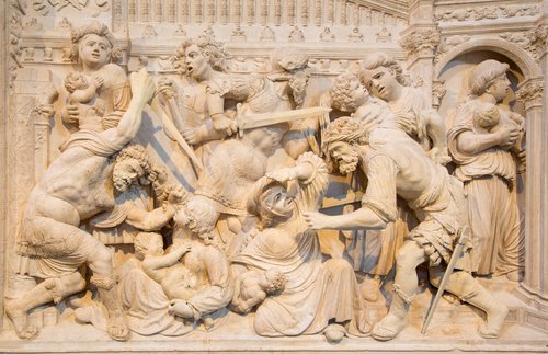 The relief of Massacre of the Innocents by Juan Rodriguez and Lucas Giraldo in Catedral de Cristo Salvador from 16. cent.(SHUTTERSTOCK)