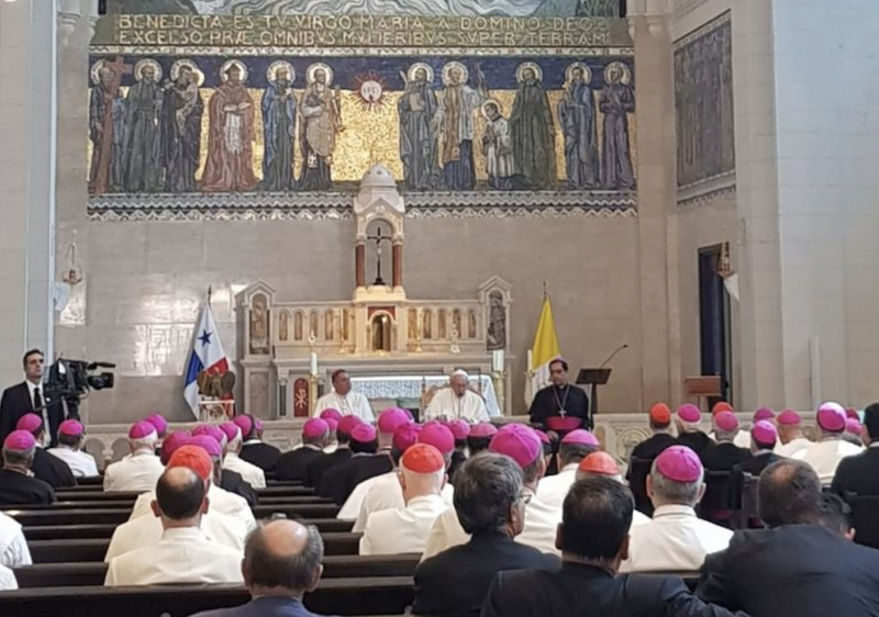 Pope Francis addressing the bishops of Central America